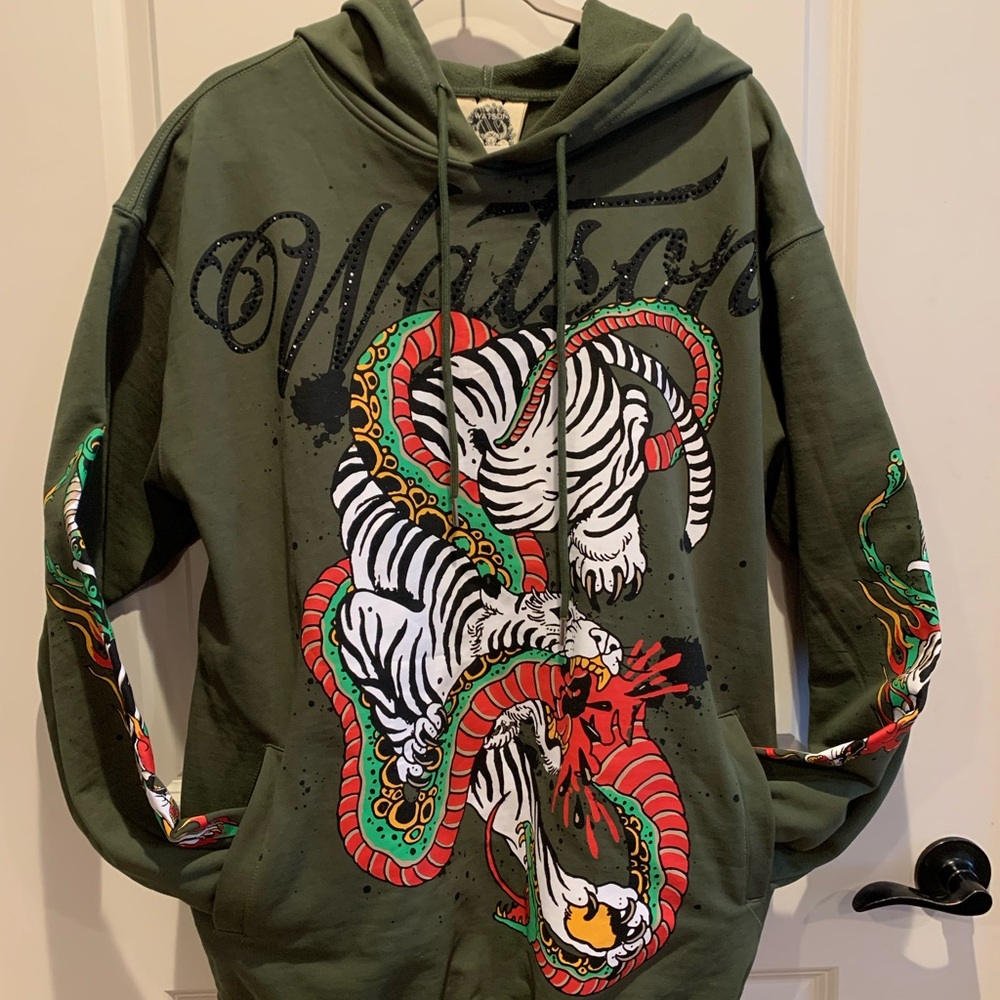 Watson Green Hoodie with Tiger and Snake Design